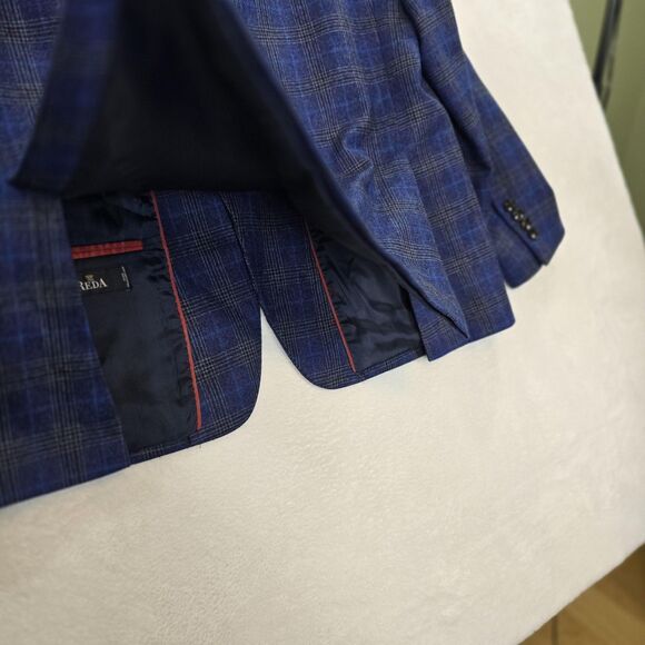 TailoRED Sports Blazer Mens 46R Blue Plaid Reda Italian Wool Made in Canada - Picture 6 of 16